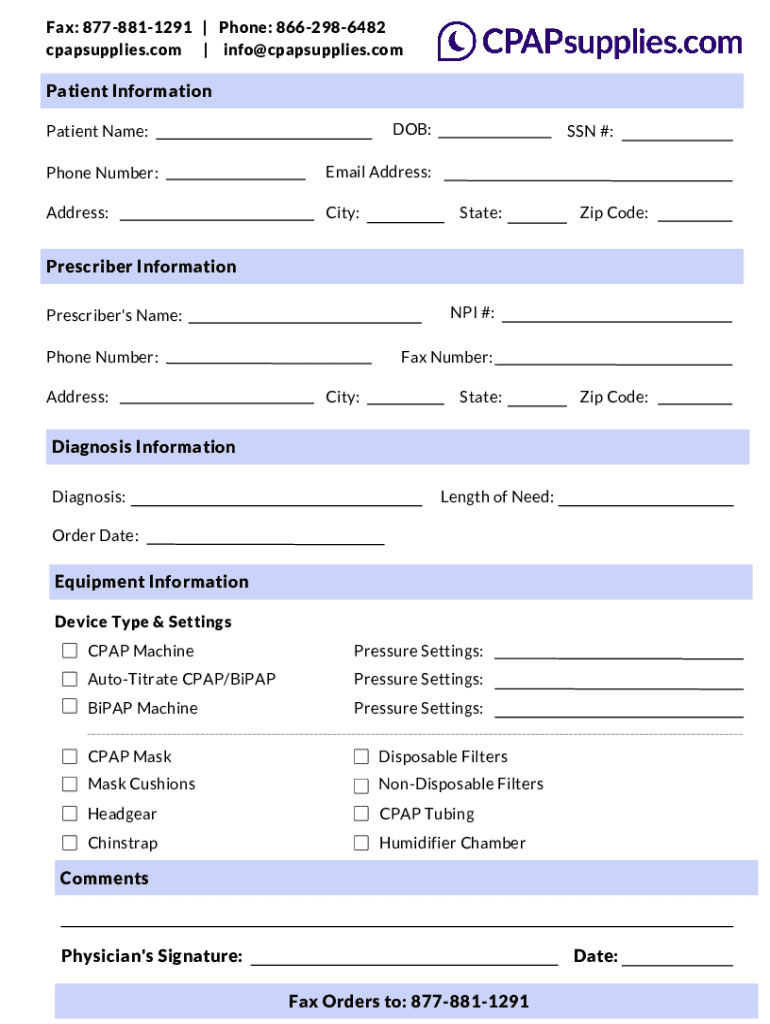 Fillable Online CPAP Supplies RX Form Fax Email Print pdfFiller