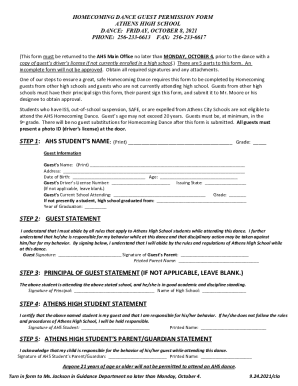 Fillable Online Homecoming Dance Guest Permission Form Athens Drive Fax ...