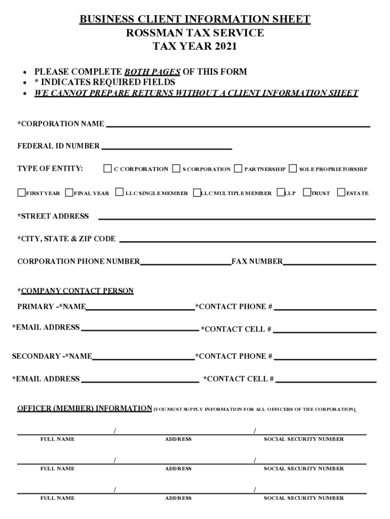 Fillable Online BUSINESS EXTENSION REQUEST FORM ROSSMAN TAX Fax