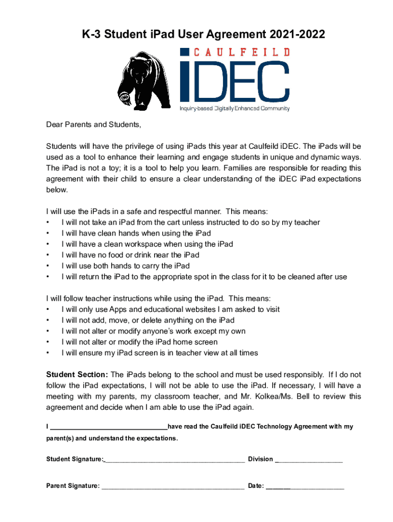 Fillable Online iPad Device Acceptable Use Agreement for Students Fax ...
