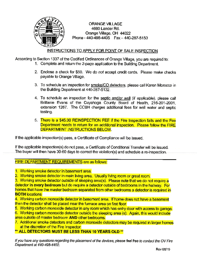 Fillable Online instructions to apply for point of sale inspection