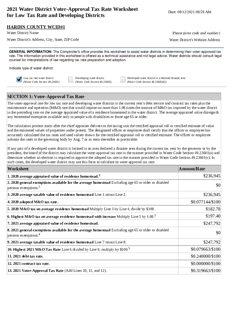 Fillable Online 2020 Tax Rate Calculation Worksheet - Van Zandt CAD Fax