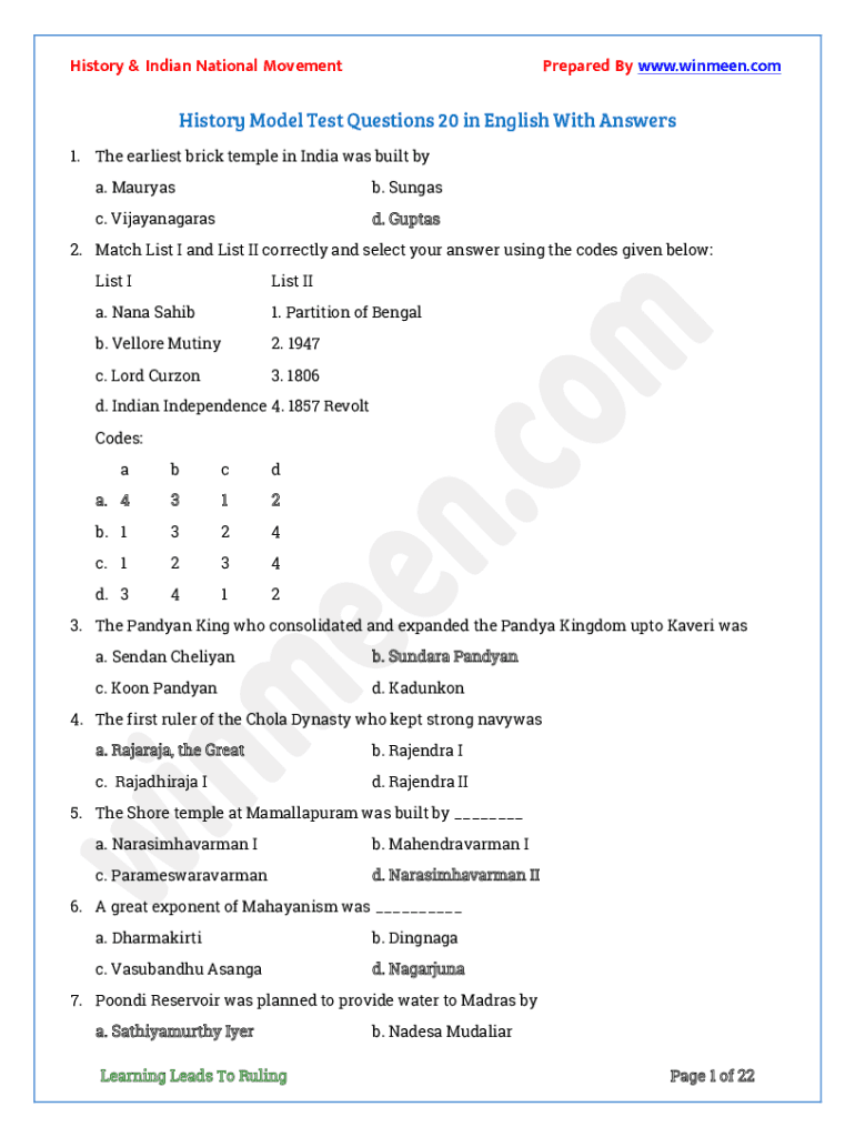 History Test Questions Printable