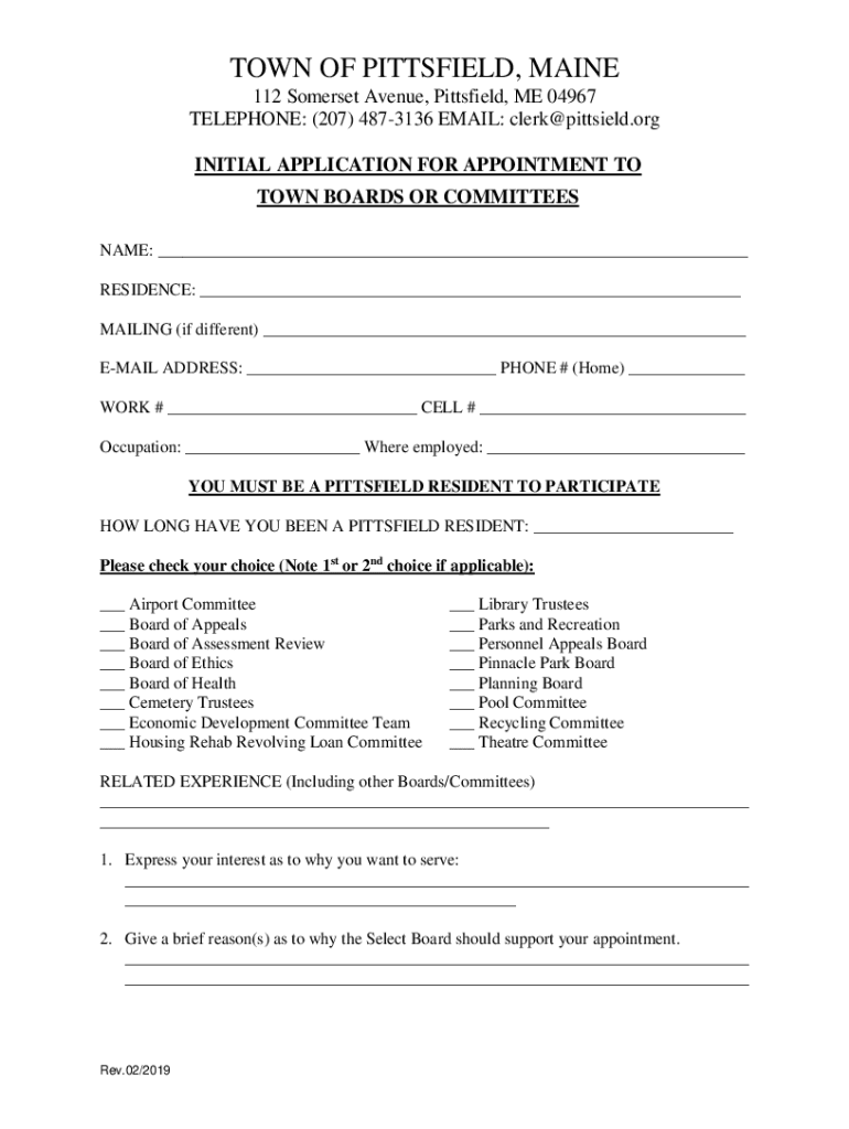 Fillable Online Town Services Town of Pittsfield, Maine Fax Email Print pdfFiller