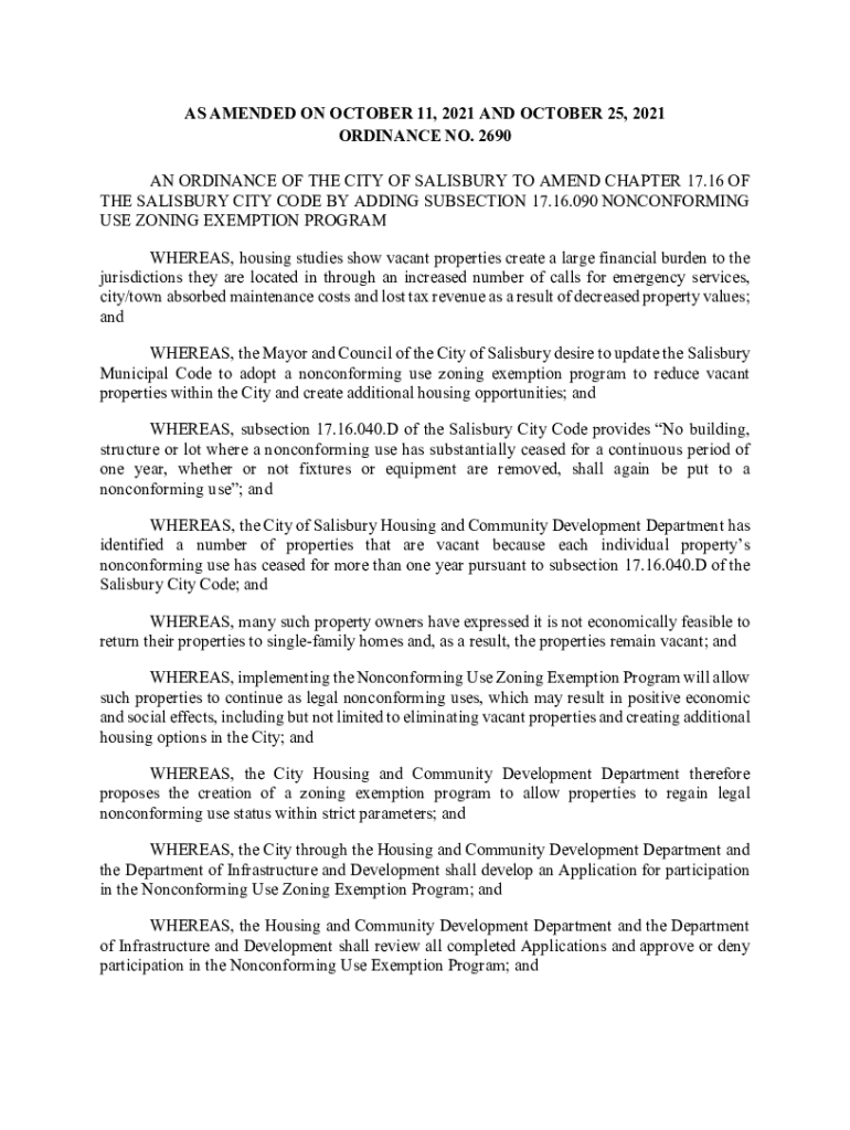 Fillable Online NonConformingUseZoningExemptionProgramOrdinance