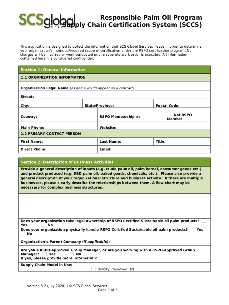 RSPO Supply Chain Certification SCS Global Services Doc Template