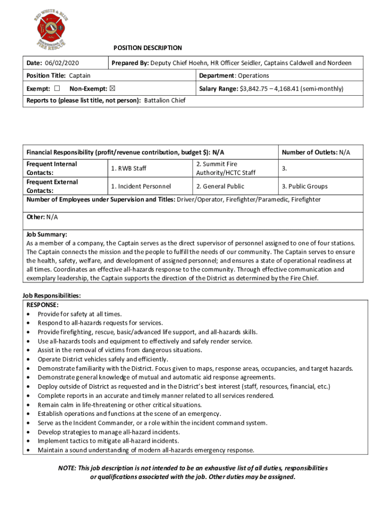 Fillable Online This job description is not intended to be an