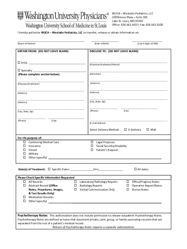 Fillable Online Westside Pediatrics in Lake St Louis, Missouri - Pediatric Clinic Fax Email ...