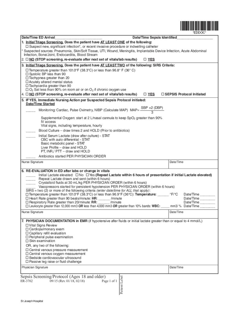 Fillable Online Toolkit: Emergency Department management of Sepsis in ...