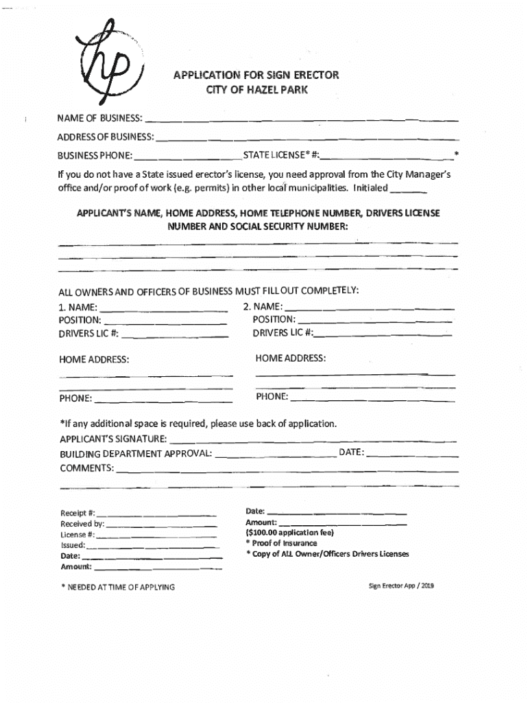 Fillable Online City of Hazel Park Planning and Building Department