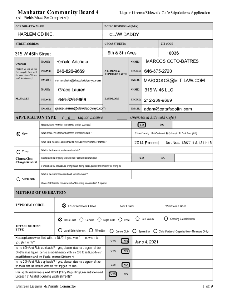 Fillable Online Manhattan Community Board 9Serving Morningside Heights