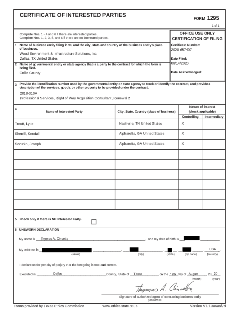 Fillable Online Form 1295 Certificate 100676096.pdf Fax Email Print