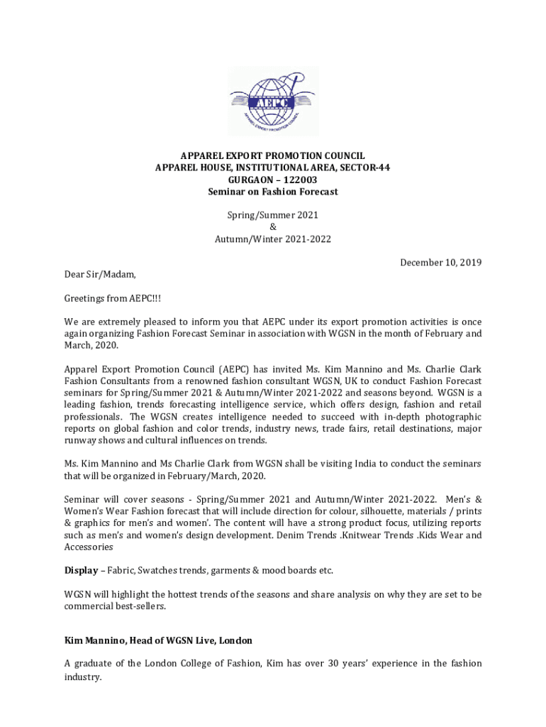 Fillable Online AEPC announces Apparel Industry Sustainability Action