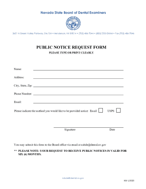 PUBLIC NOTICE REQUEST FORM - Dental Examiners
