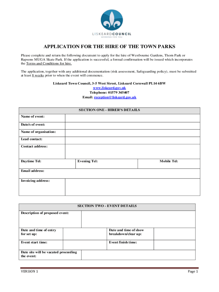 Fillable Online Park Permit Request Form City of Cornwall Fax Email
