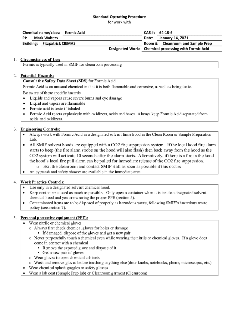 Fillable Online smif pratt duke Standard Operating Procedure for work ...