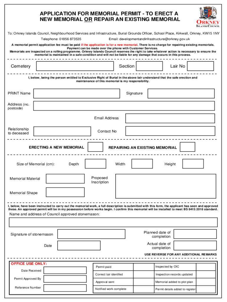 Fillable Online OIC Memorial Permit Form Fax Email Print pdfFiller