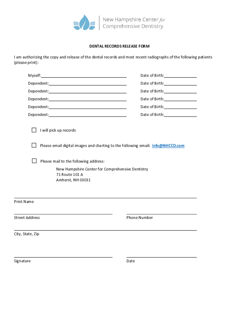 Fillable Online dental records release form Fax Email Print pdfFiller
