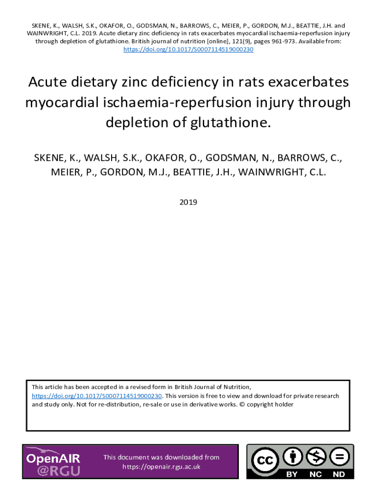 Fillable Online Acute dietary zinc deficiency in rats exacerbates