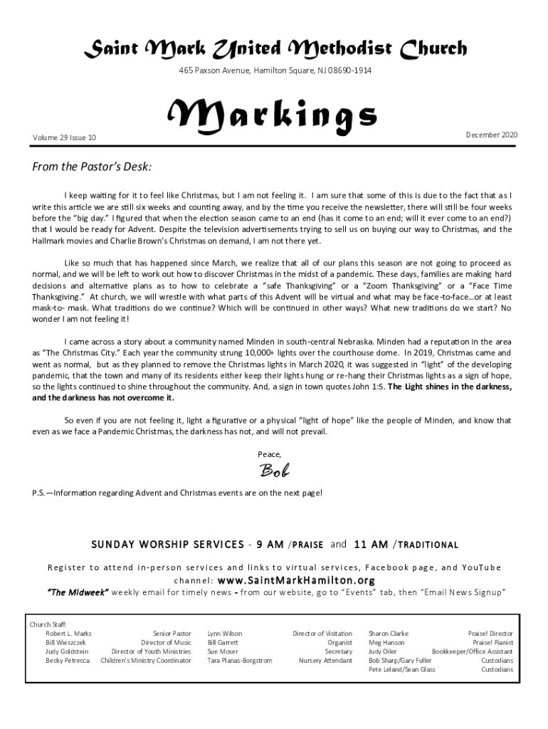 Fillable Online From The Pastor's Desk Hoschton United Methodist