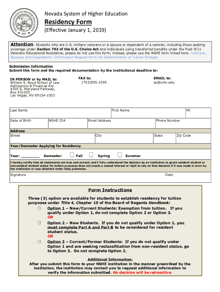 Fillable Online law unlv Nevada System of Higher Education Residency