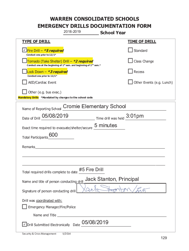 Fillable Online Mandatory Drills *Mandated by changes to the school