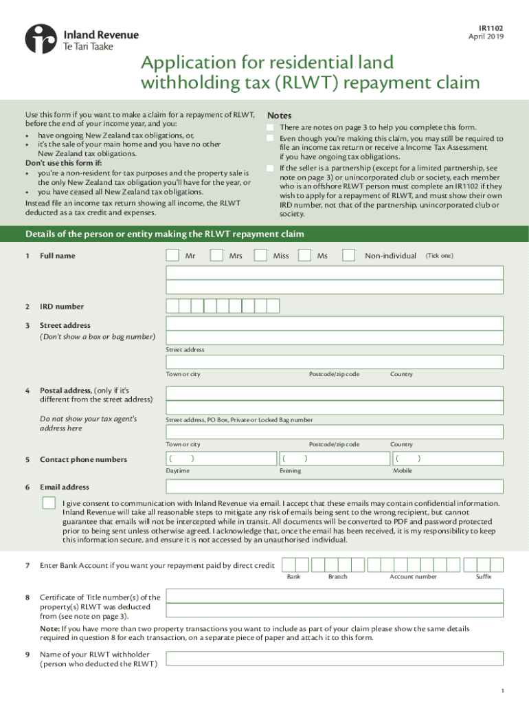 Fillable Online Claiming back residential land withholding tax Inland