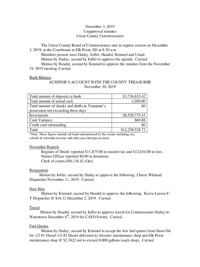 Fillable Online 3, 2019, at the Courthouse in Elk Point, SD at 830 a