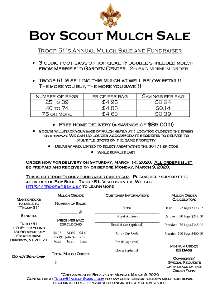Fillable Online Troop 51s Annual Mulch Sale and Fundraiser Fax Email