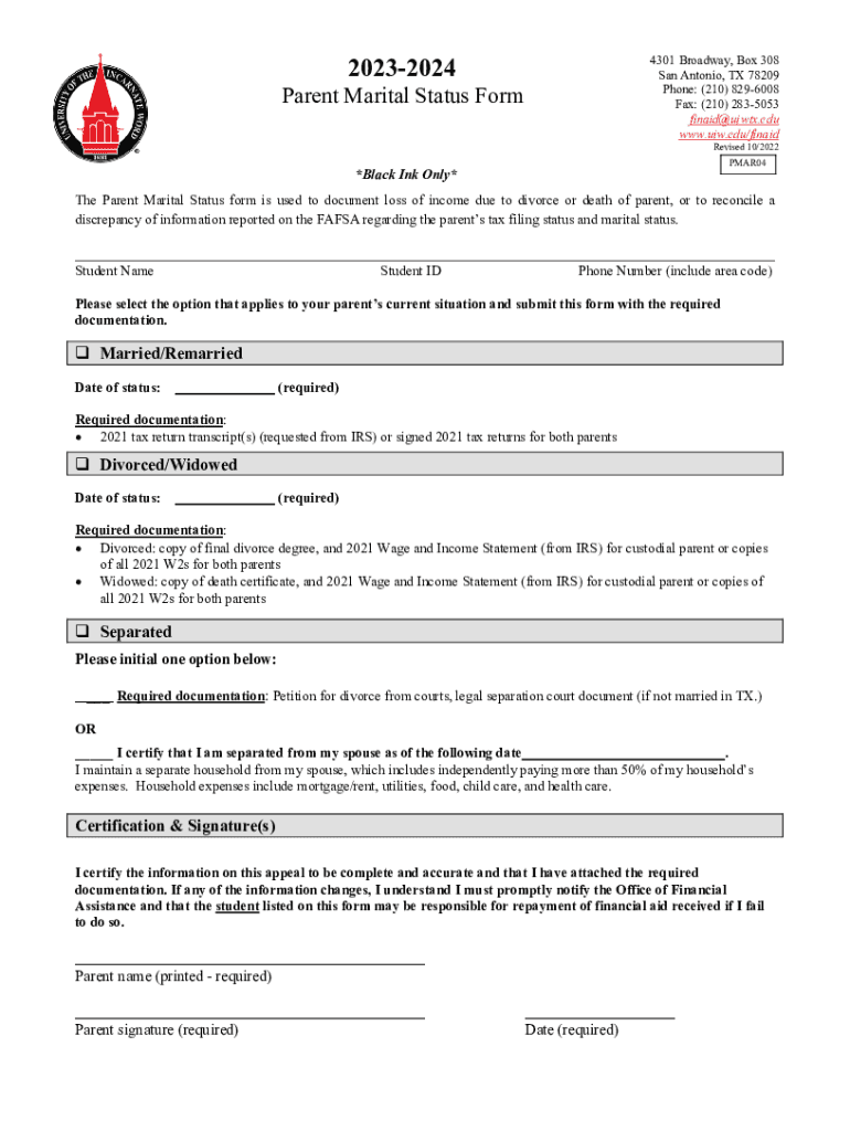 Fillable Online 20232024 Parent Marital Status Form Fax Email Print