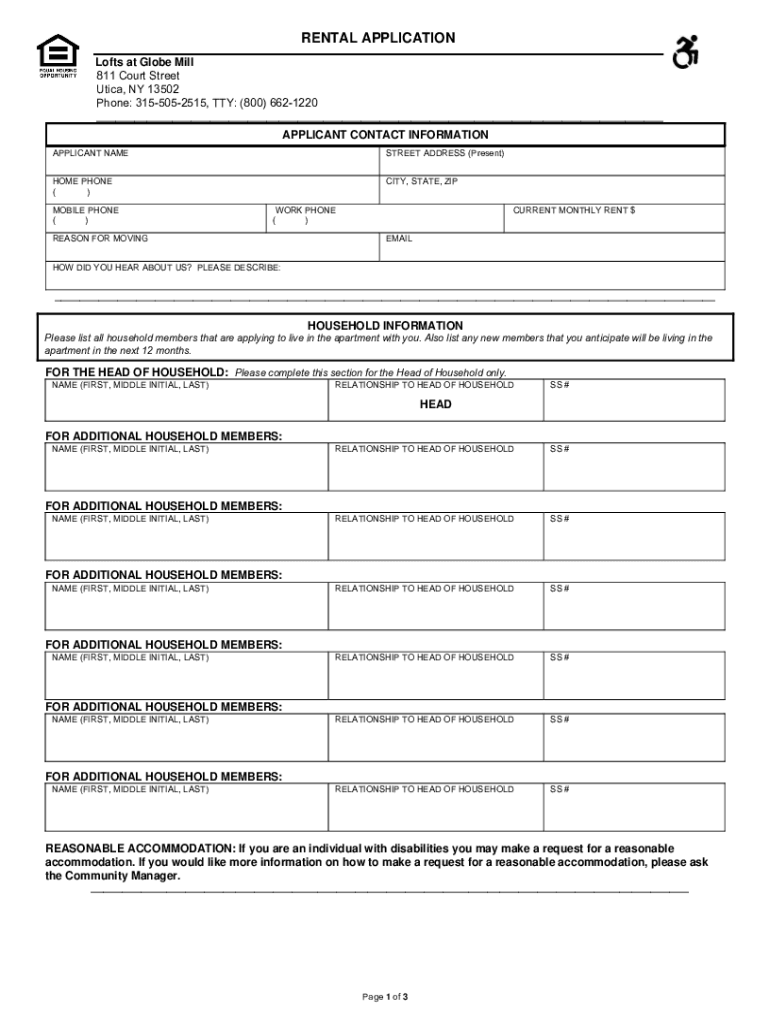 Fillable Online The Lofts at Globe Mill 811827 Court St Utica NY