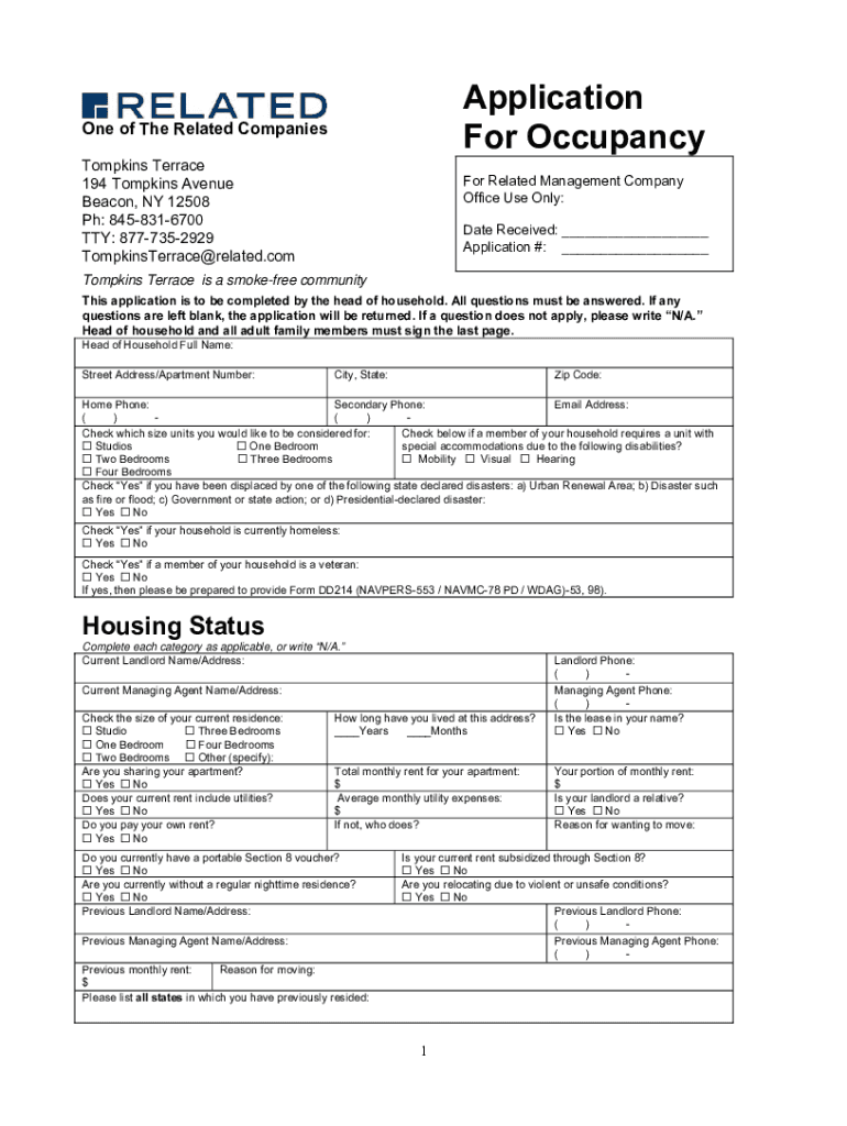 Fillable Online Tompkins Terrace Apartments Application Fax Email Print