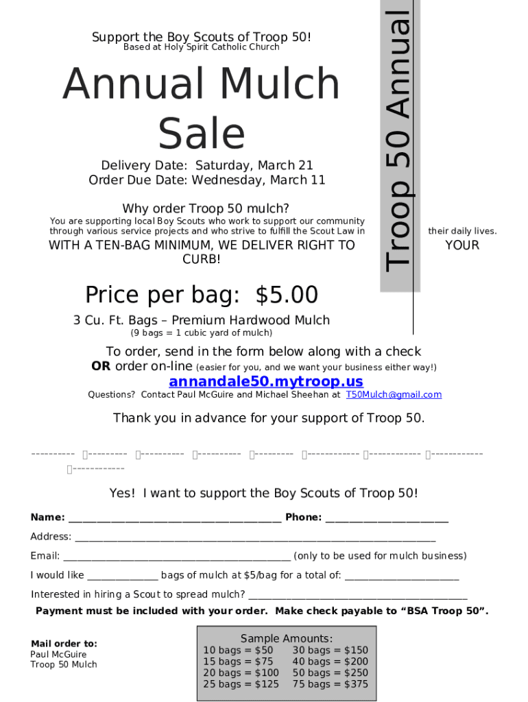 Annual Mulch Sale Holy Spirit Catholic Church Doc Template pdfFiller