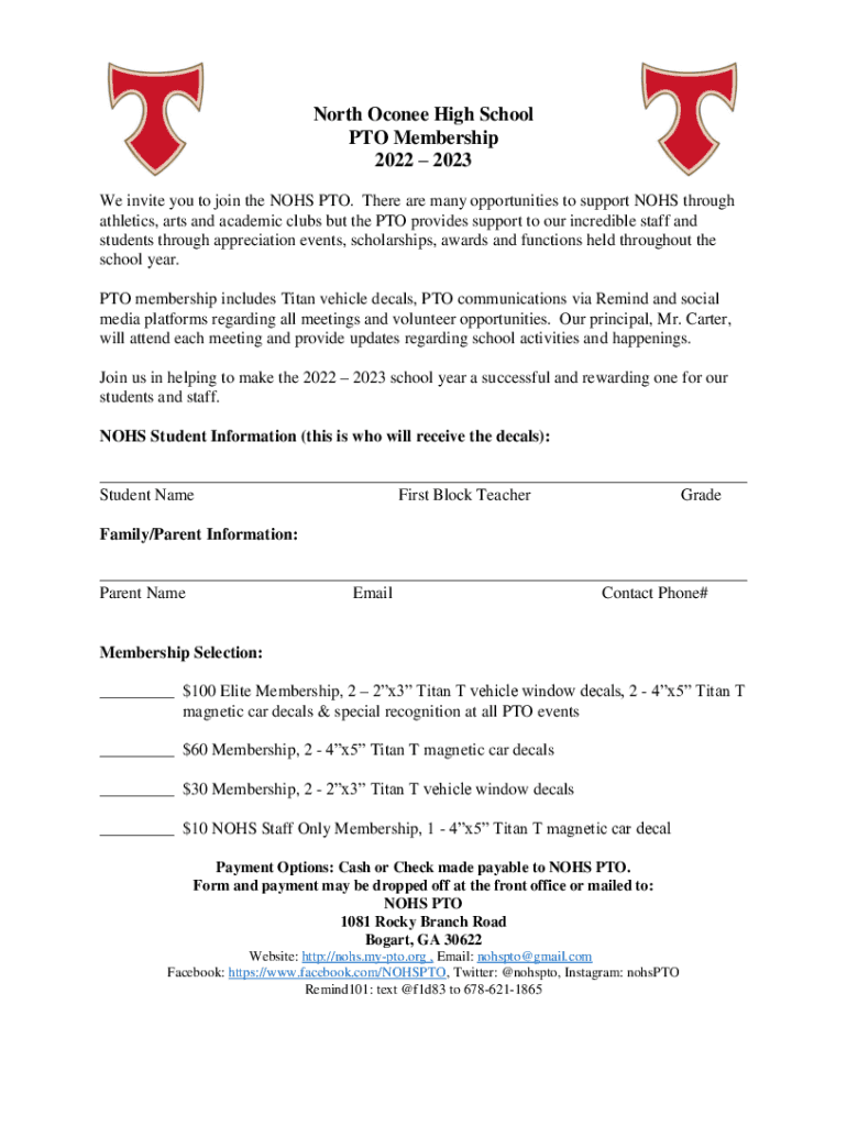 Fillable Online Home North Oconee High School PTO Fax Email Print