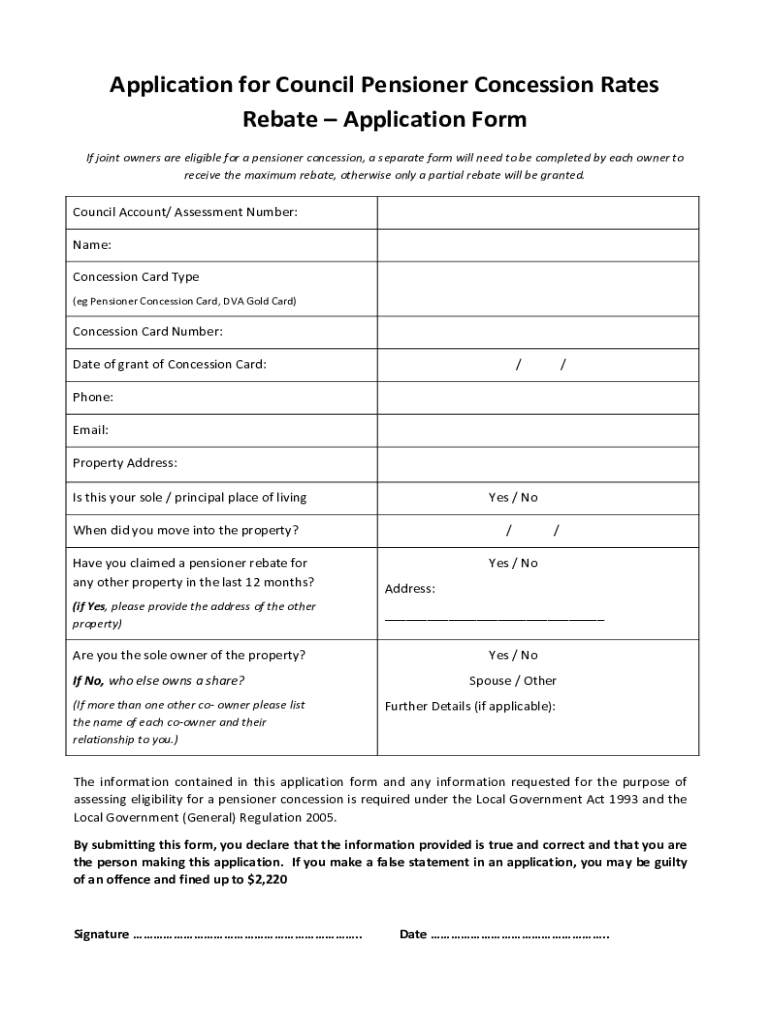 Fillable Online If joint owners are eligible for a pensioner concession