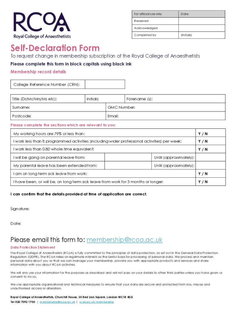 Fillable Online Self-Declaration Form Fax Email Print - pdfFiller