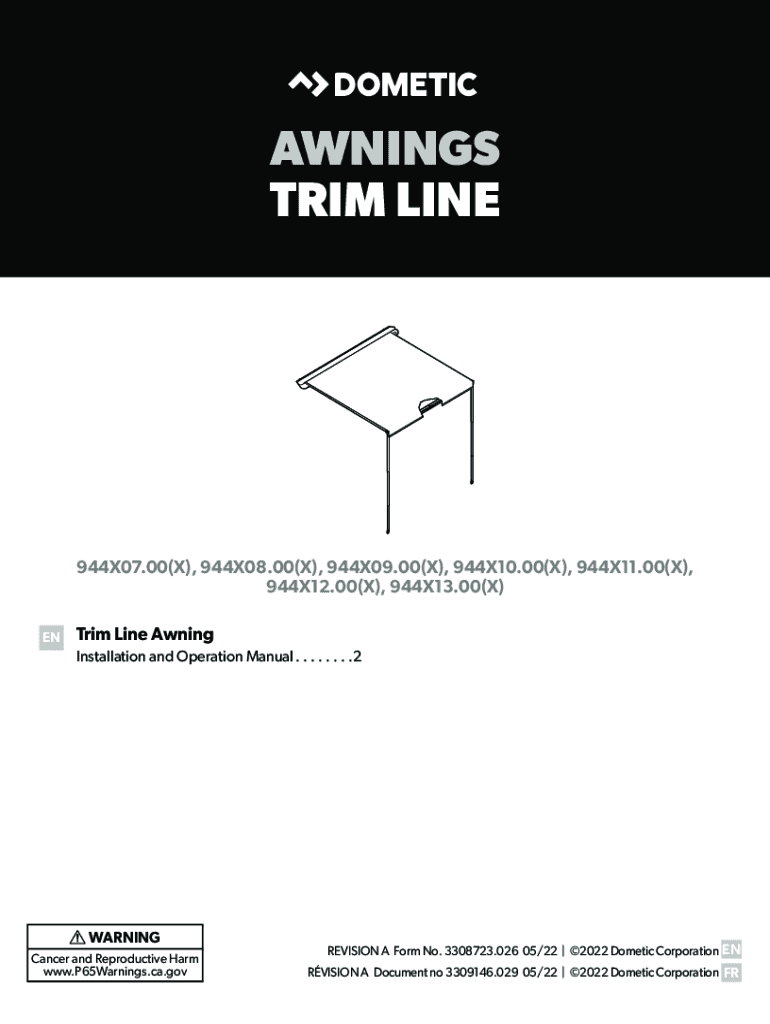 Fillable Online Dometic Trim Line Bag Awning Product ID 944 Parts