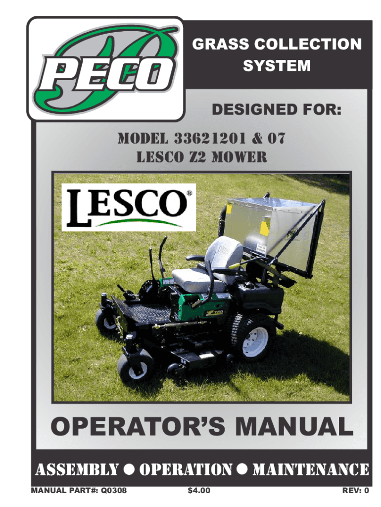 Fillable Online PECO Pro 2+ Bagger Lawn Vac Leaf and Grass