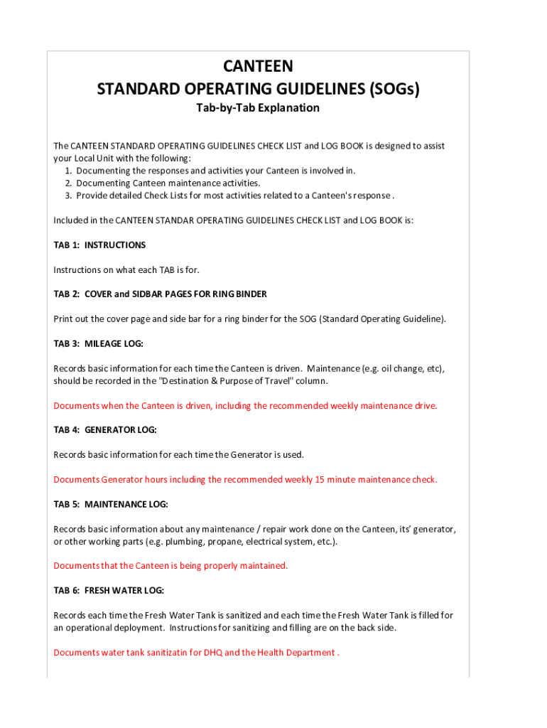 Fillable Online CANTEEN STANDARD OPERATING GUIDELINES (SOGs) Fax Email Print pdfFiller