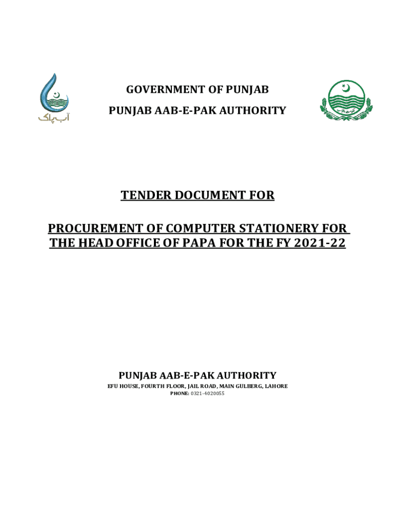 Fillable Online TENDER DOCUMENT FOR PROCUREMENT OF OFFICE Fax Email