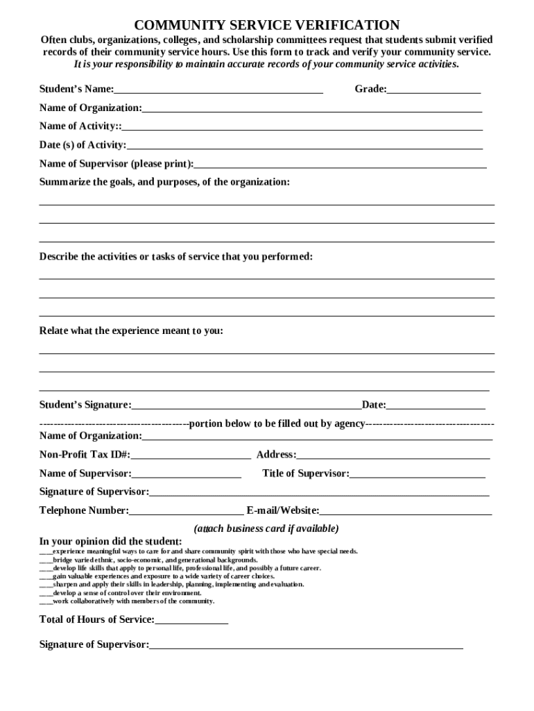 Community Service Verification Form Template Doctempl vrogue.co