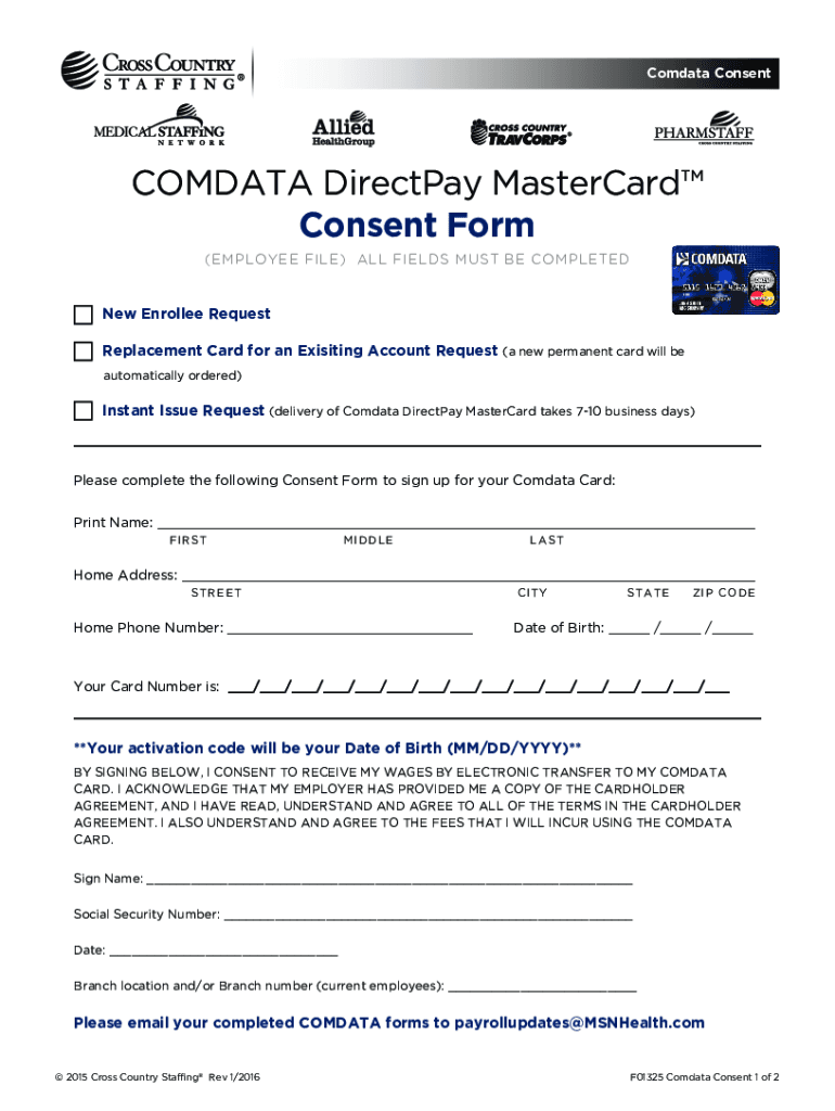 Fillable Online COMDATA CARD CONSENT FORM Fax Email Print pdfFiller