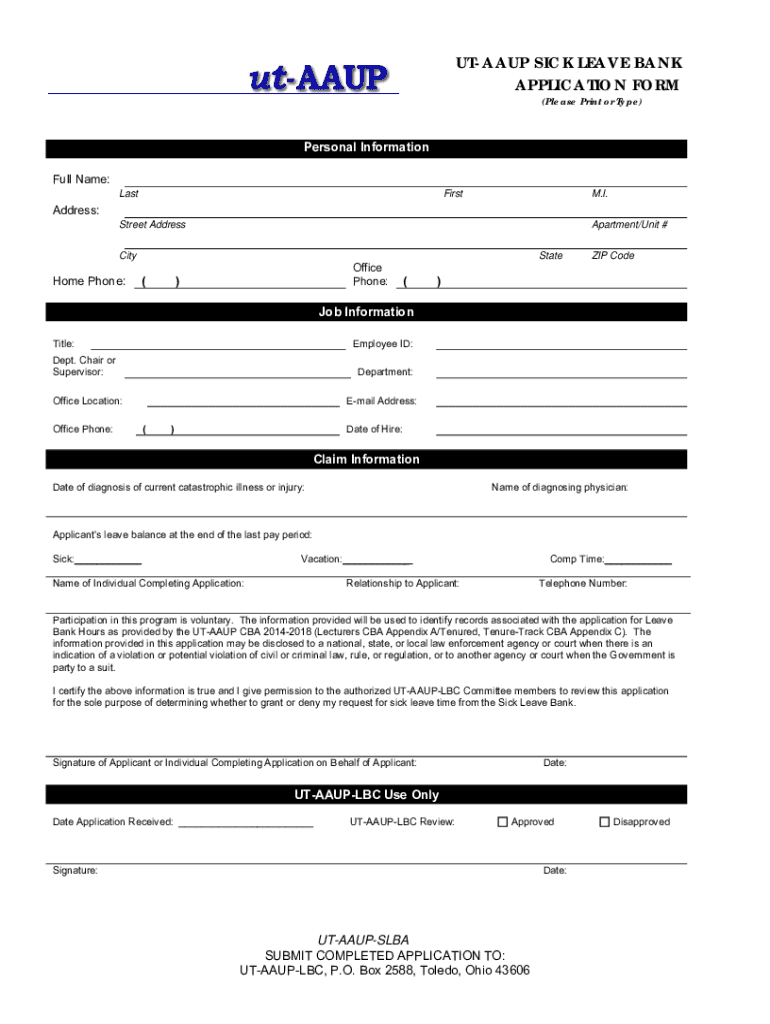 Fillable Online UTAAUP SICK LEAVE BANK APPLICATION FORM Fax Email
