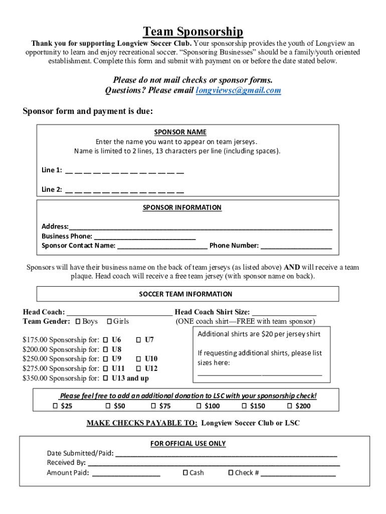 Fillable Online Youth sports sponsorships What is important to know