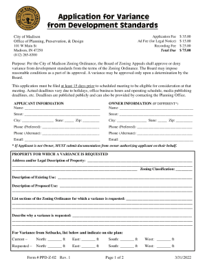 Fillable Online Application for Variance - The City of Madison, Indiana ...