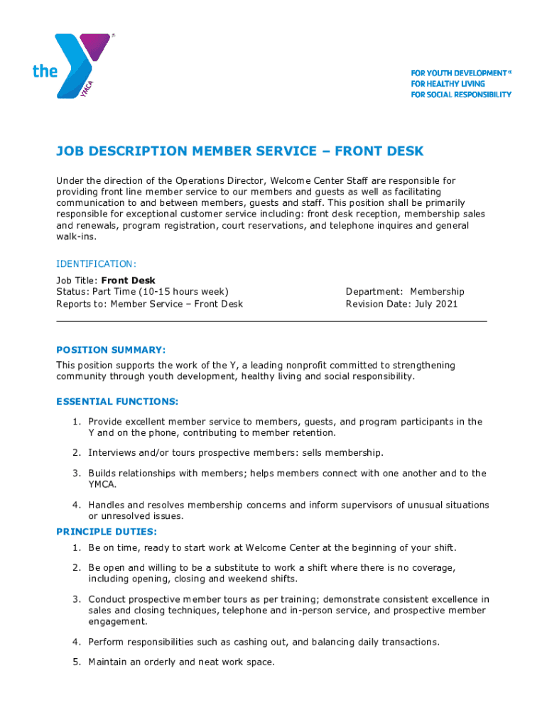 Fillable Online Front Desk Representative Job Description Fillable Online Front Desk Representative Job Description