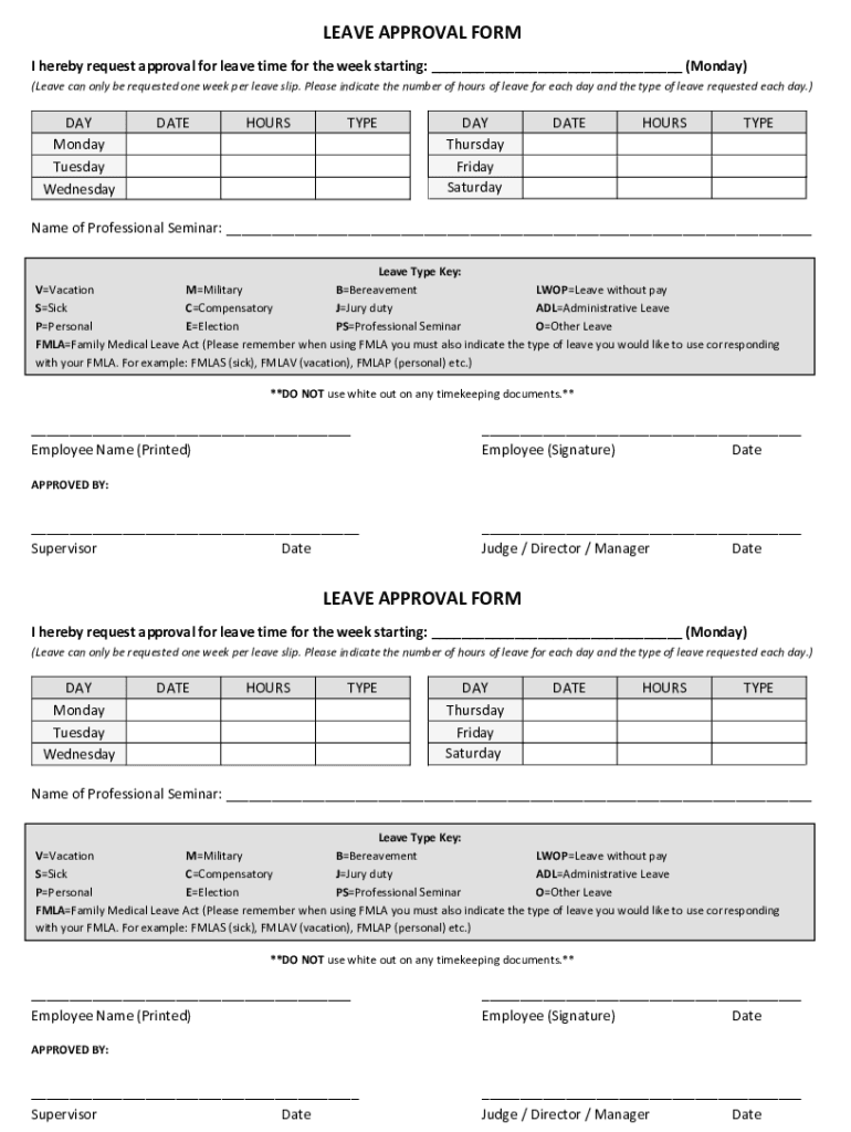 Fillable Online Leave approval form Fax Email Print pdfFiller