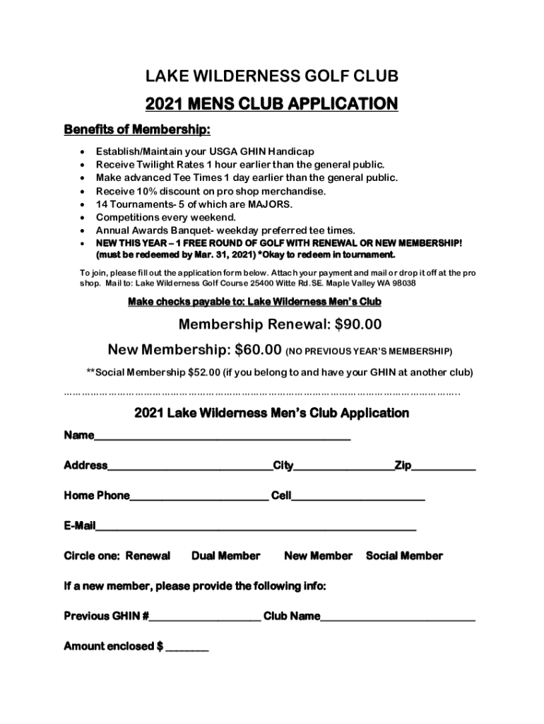 Fillable Online Lake Wilderness Golf Course Washington Golf (WA Golf) Fax Email Print pdfFiller