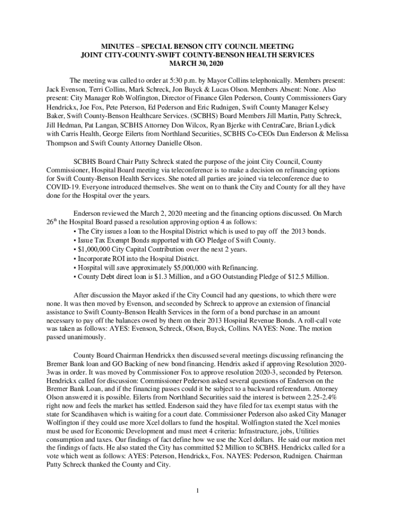 Fillable Online JOINT CITYCOUNTYSWIFT COUNTYBENSON HEALTH SERVICES