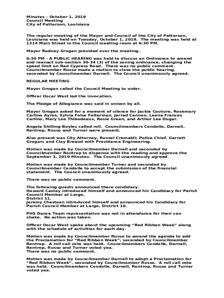 CODE OF ORDINANCES CITY OF PATTERSON, LOUISIANA Doc Template pdfFiller